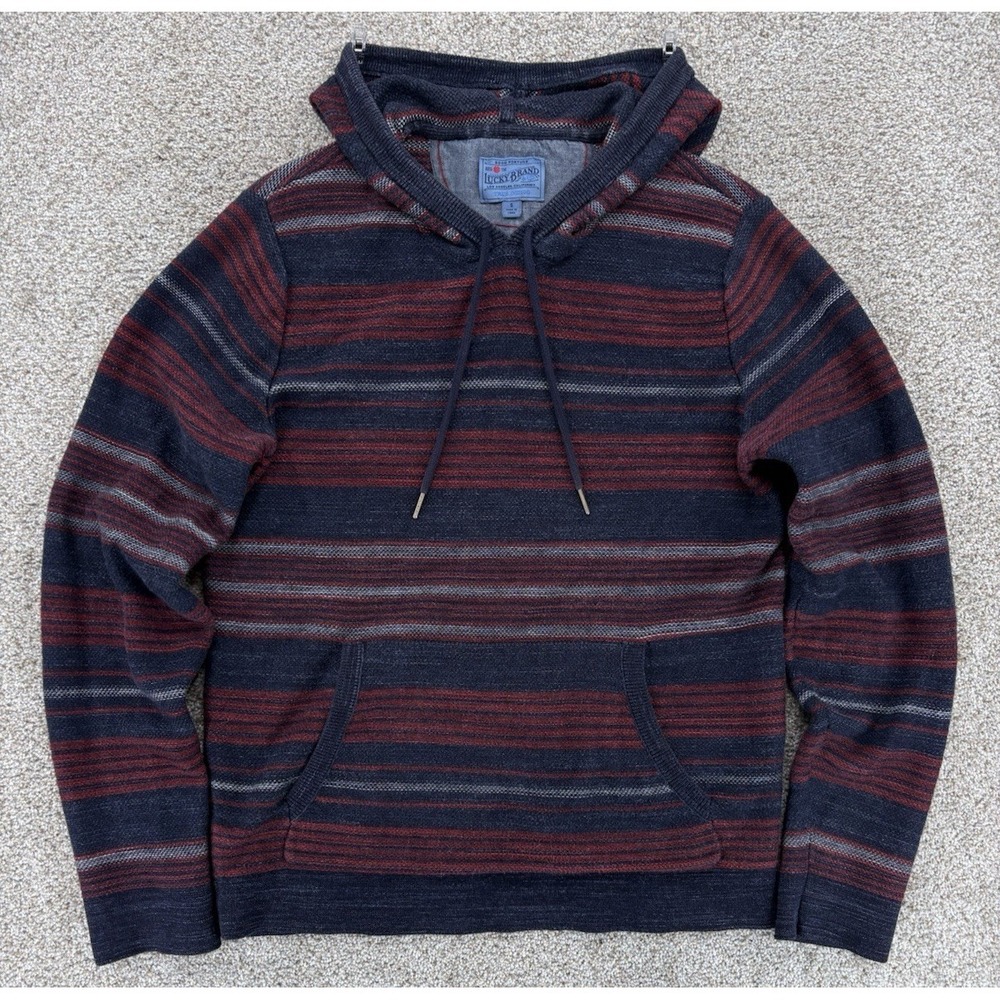 Lucky Brand True Indigo Baja Hoodie Men's S Blue Red Striped Surf Coastal Boho